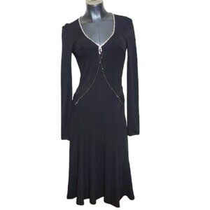 Blumarine Embellished Long Sleeve Jersey Black Dress - Size: 44